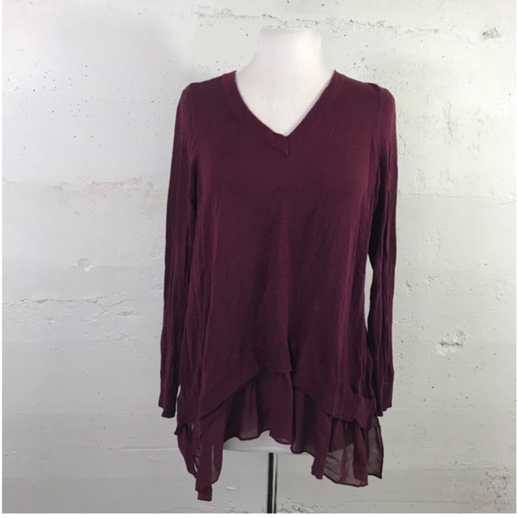 Torrid Burgundy Plum V-Neck Ruffle Hem Tunic Sweater Size 3X - Picture 2 of 10